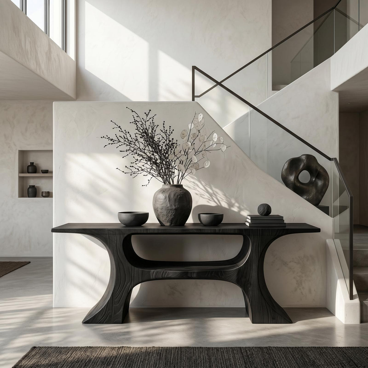Modern Console Table, Soft Geometric Form Wood Entryway Table, Contemporary Foyer & Sofa Table for Living Room