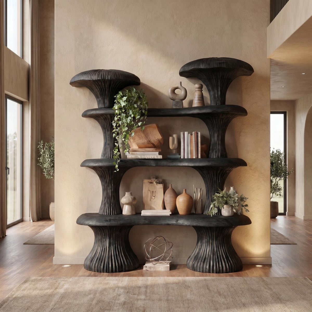 Sculptural Mushroom Wooden Bookcase, Unique Modern Abstract Shelving Unit for Living Room, Bedroom & Reading Nook