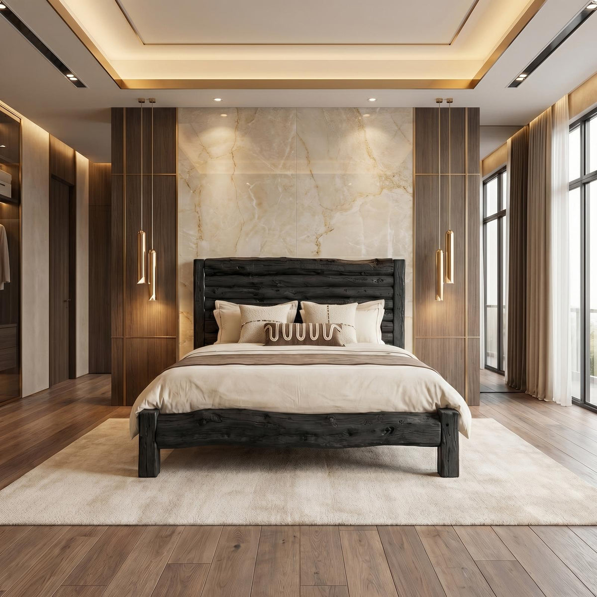 Minimalist Solid Wood Bed Frame, Modern Low Profile Wooden Platform Bed for Bedroom, Handcrafted Furniture