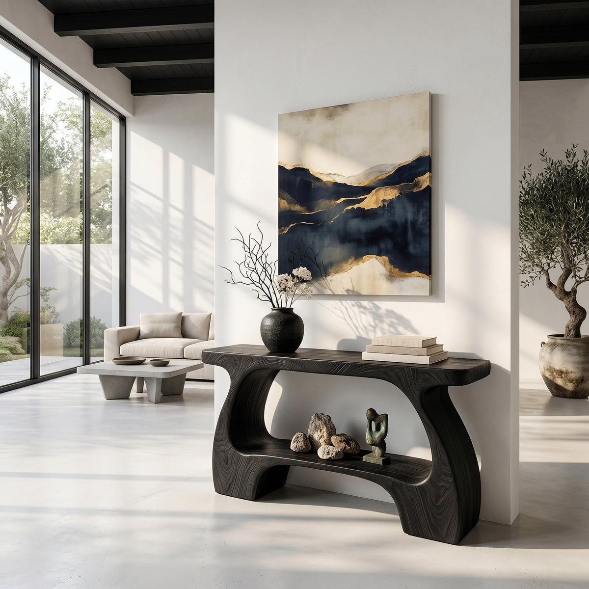Natural Wood Console Table, Organic Curved Silhouette Entryway Table, Minimalist Sofa Table for Foyer