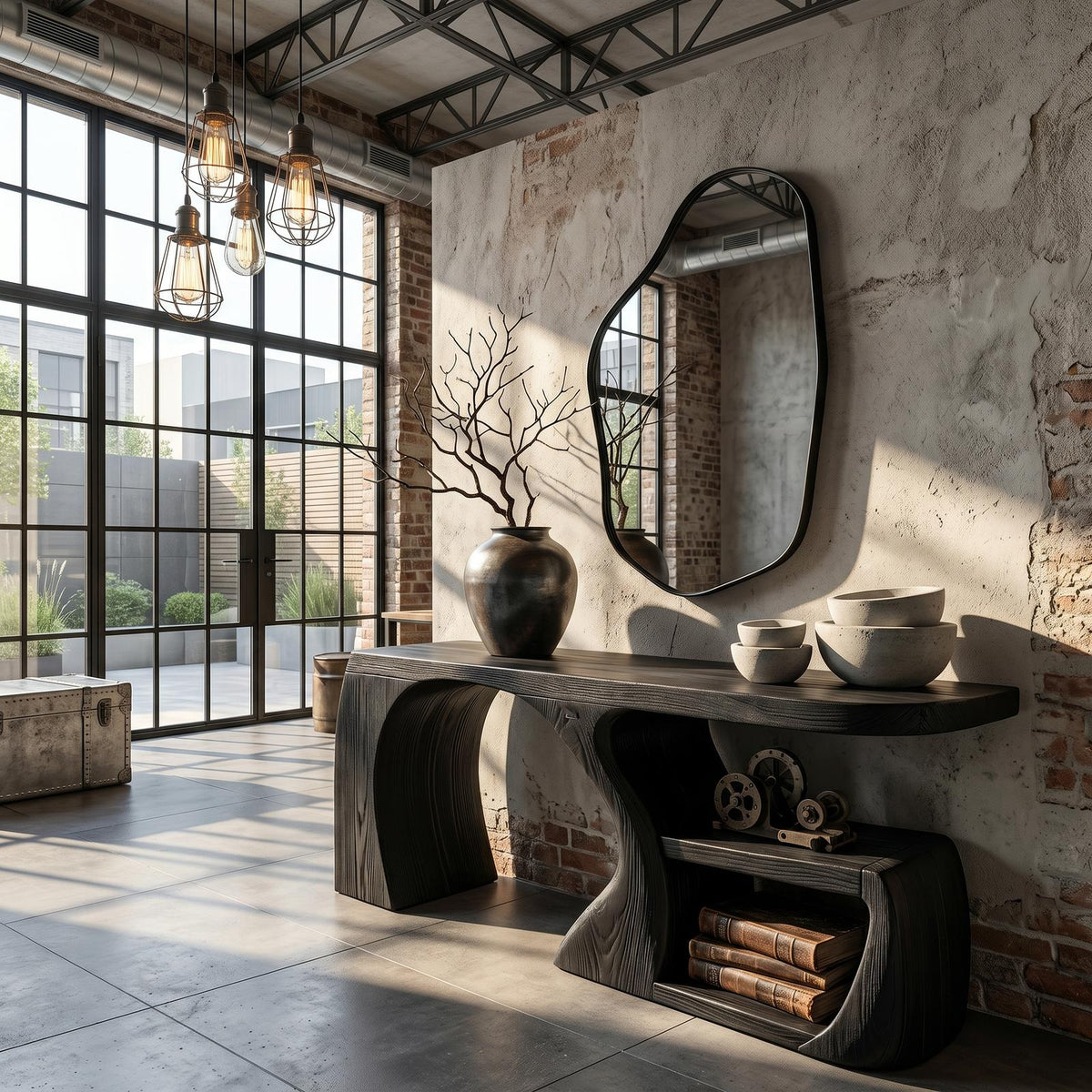 Contemporary Console Table, Fluid Open Structure Abstract Wood Entryway Table for Foyer & Living Room