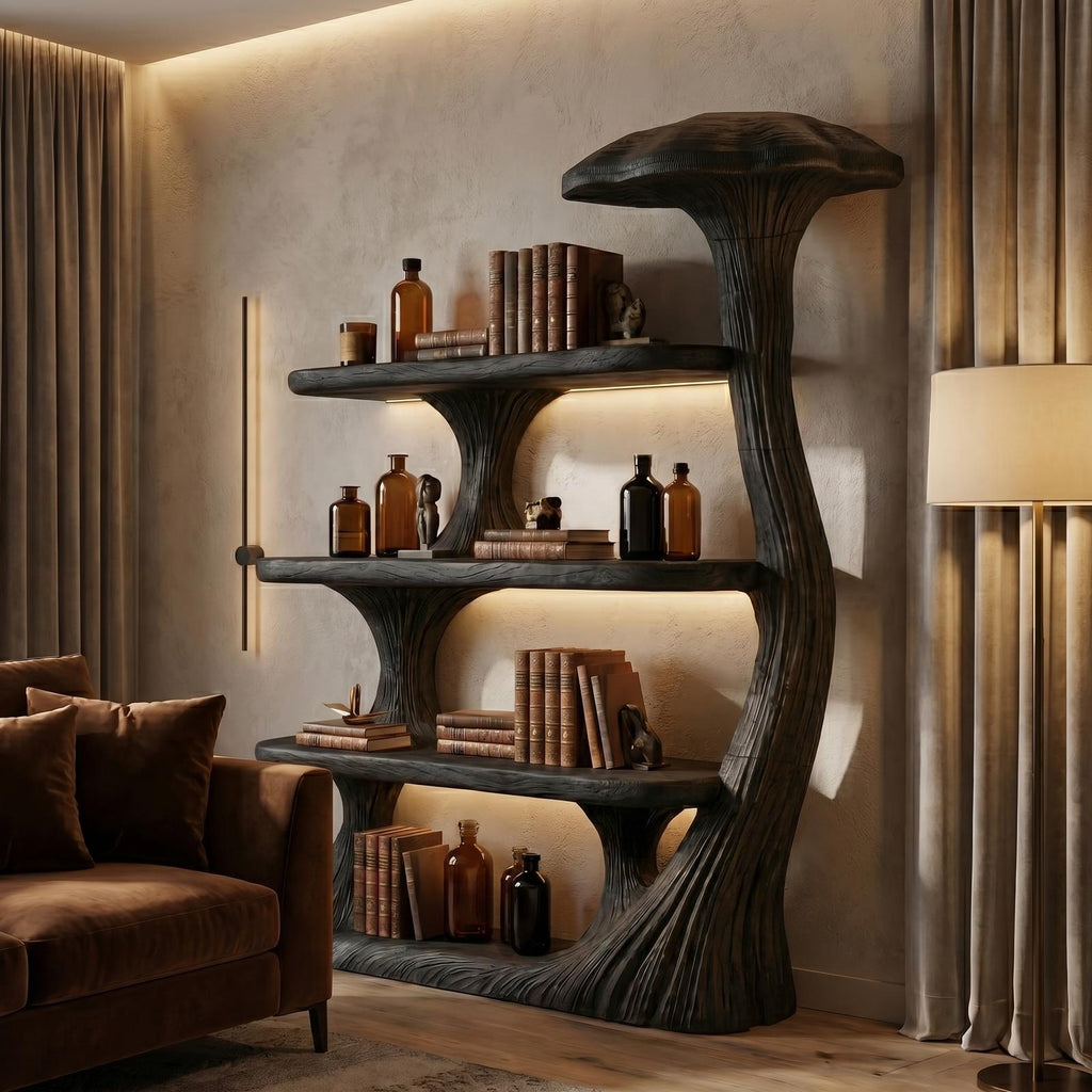 Mushroom Bookshelf Wooden Bookcase Display Shelf For Living Room Bedroom Decor