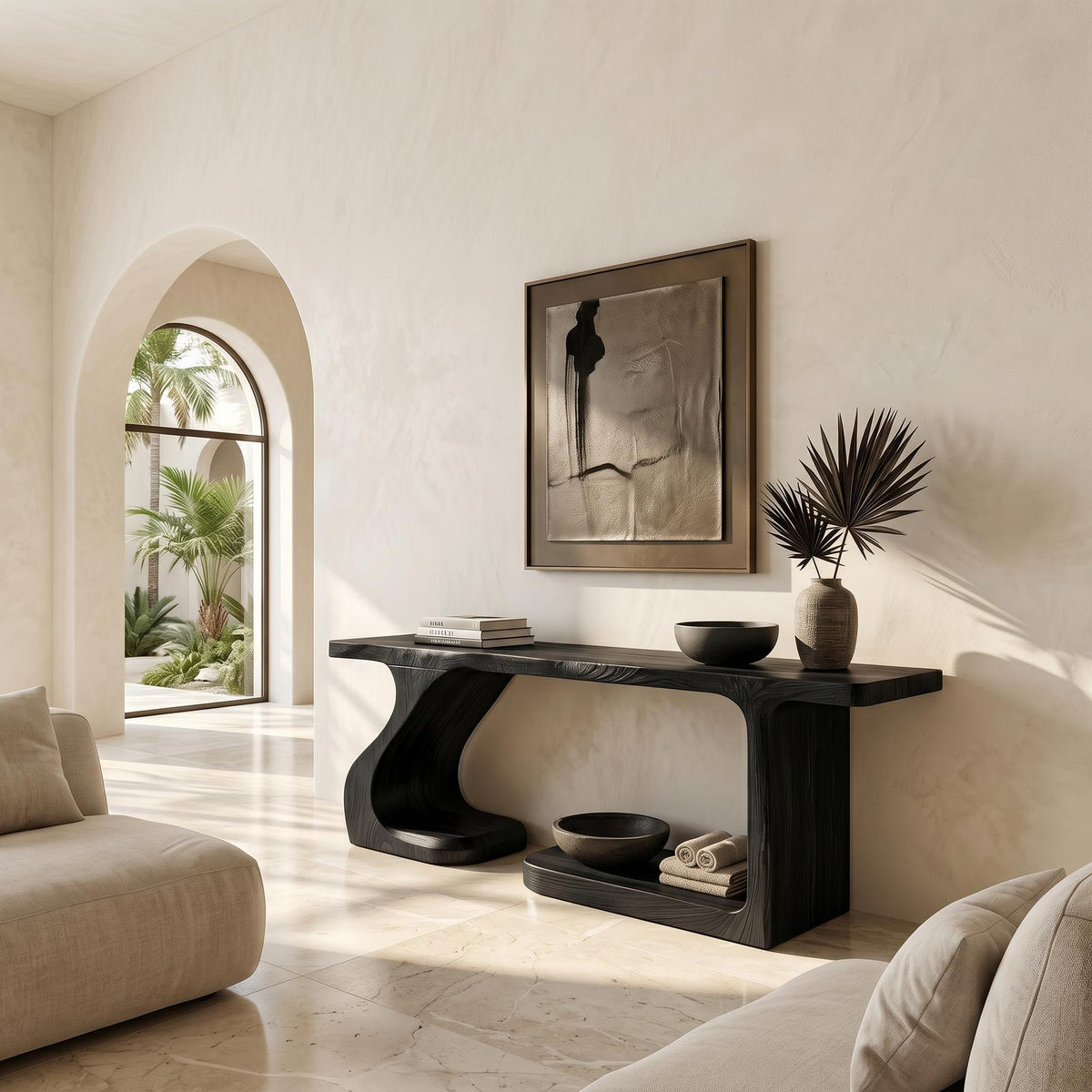 Rustic Console Table, Carved Root Inspired Natural Wood Entryway Table for Hallway & Living Room Decor