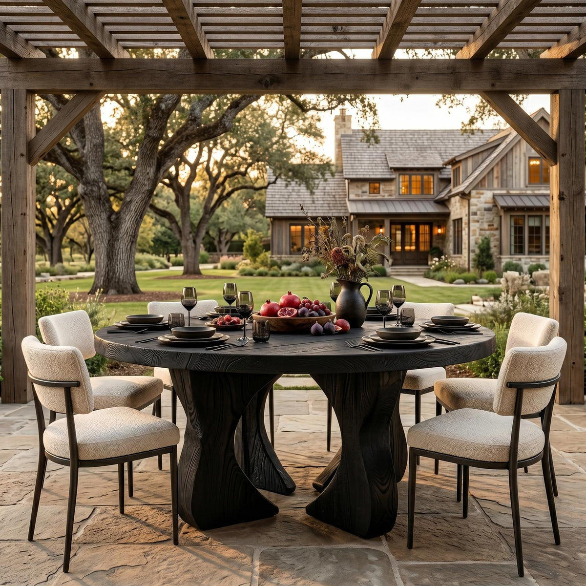 Modern Organic Round Dining Table, Handcrafted Solid Wood Pedestal Kitchen Table for Dining Room