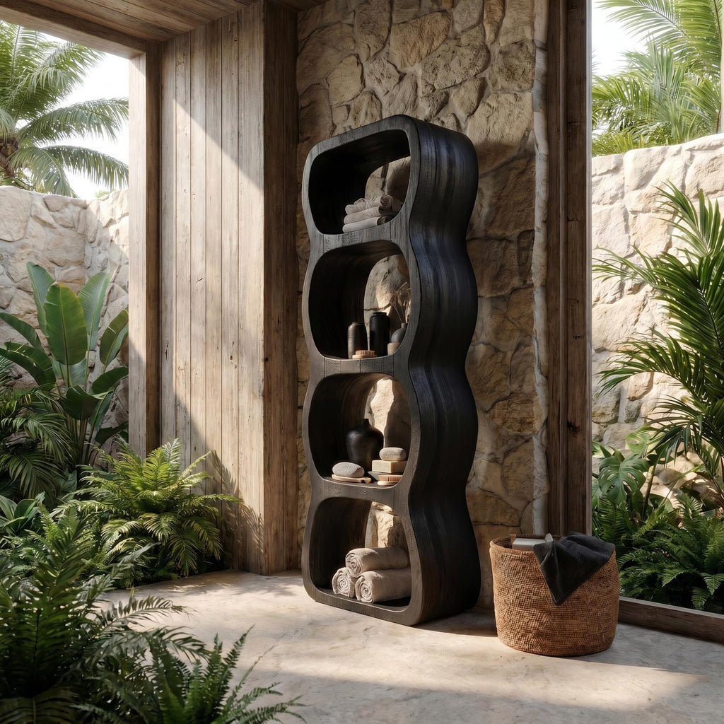 Rustic Bathroom Cabinet With Curved Wave Shape Design