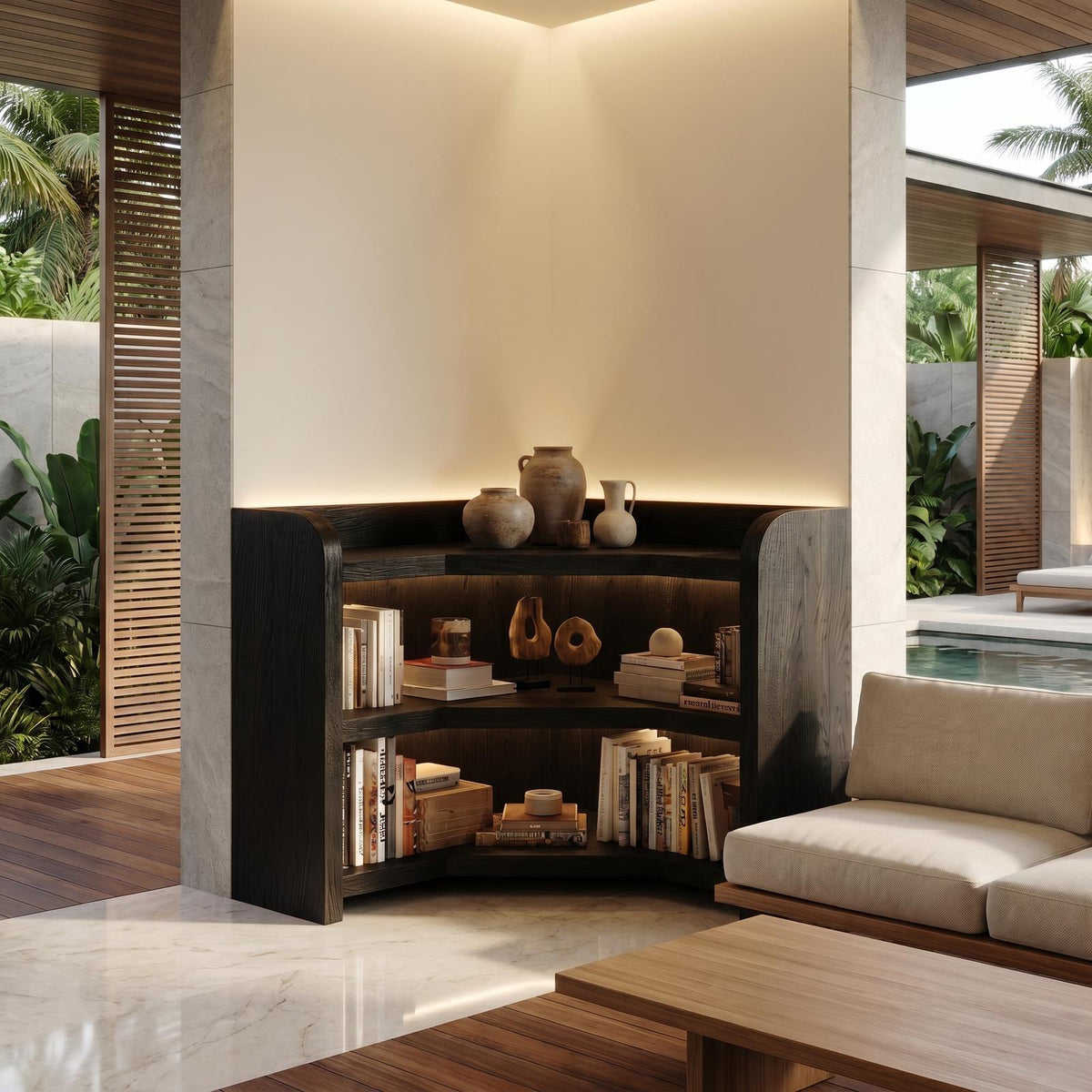 Natural Wooden Bookshelf with Rounded Edges, Open Solid Wood Shelving Display for Living Room & Bedroom