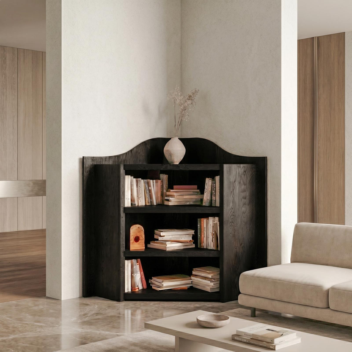 Natural Wooden Bookshelf, Open Multi-Tier Shelves & Storage Display Cabinet for Living Room & Bedroom