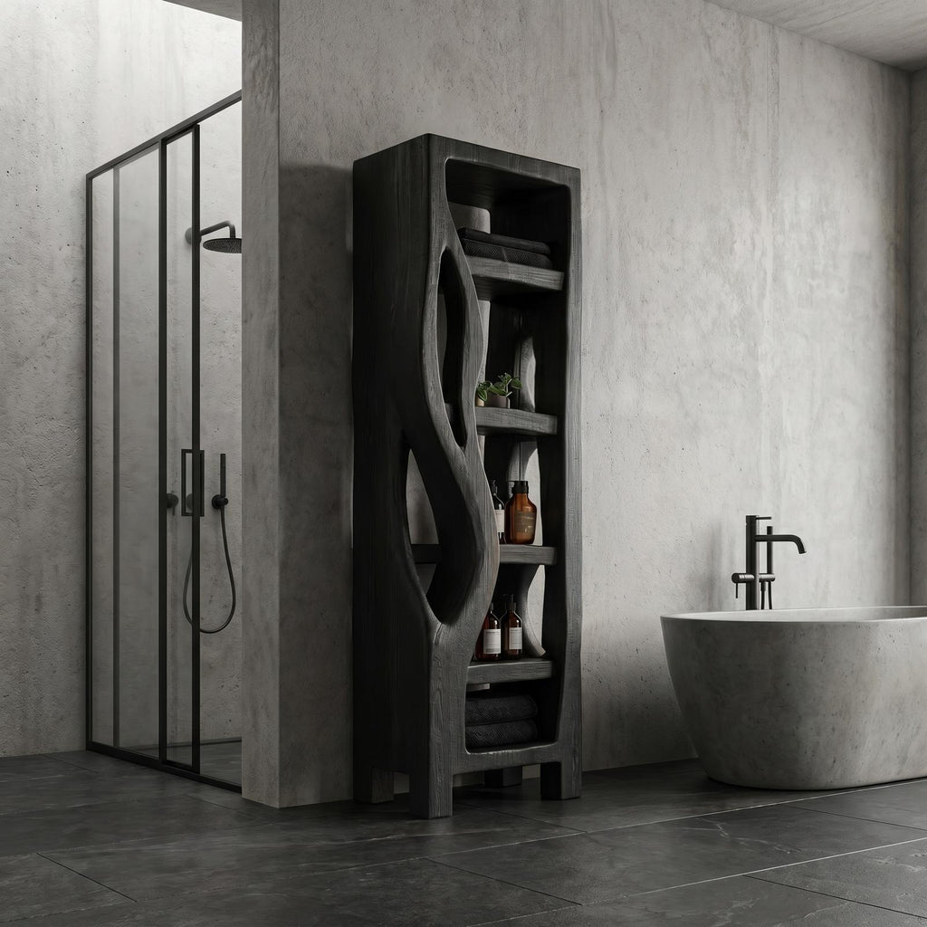 Rustic Wood Bathroom Cabinet, Organic Tree Branch Design Storage Cabinet with Shelves