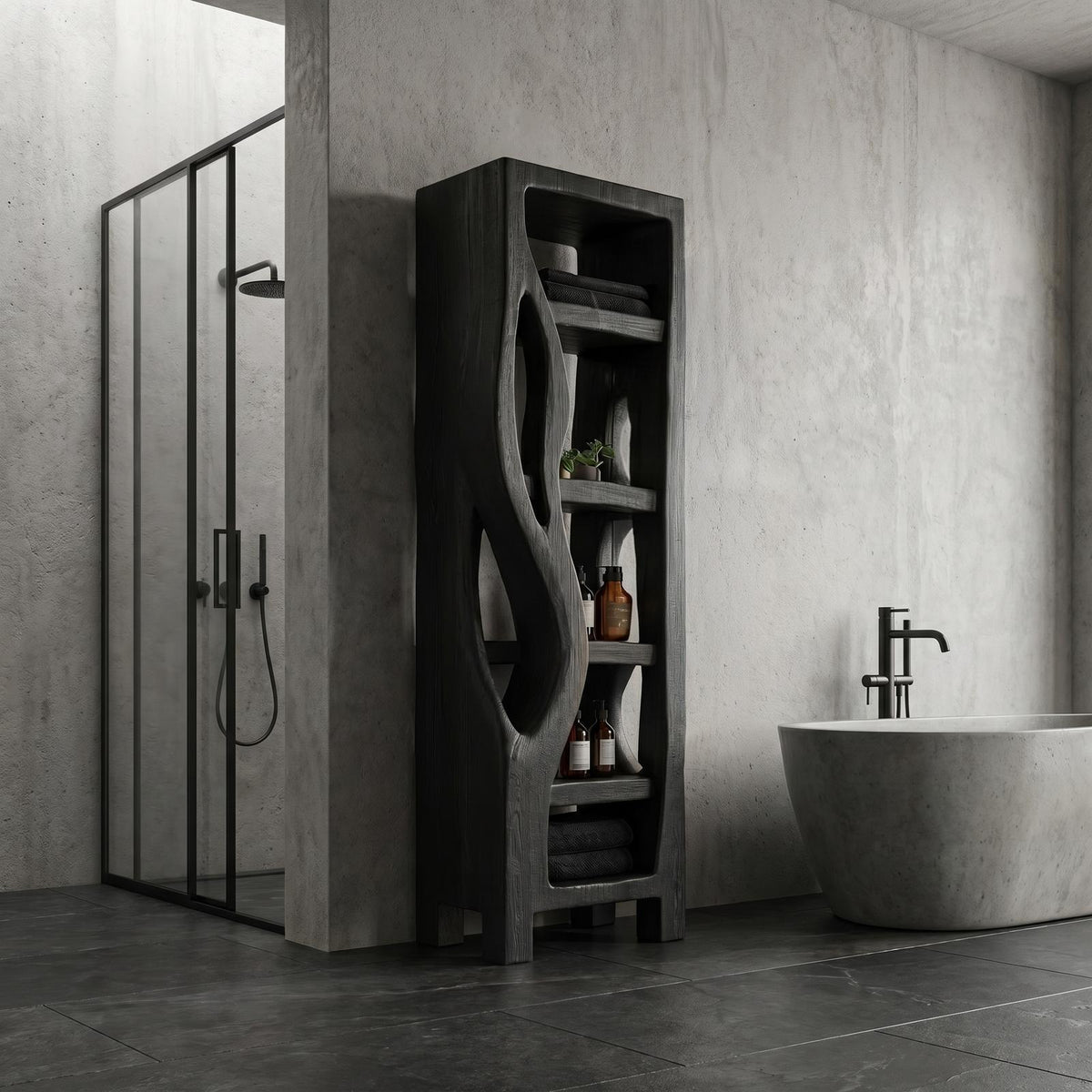 Rustic Wood Bathroom Cabinet, Organic Tree Branch Design Storage Cabinet with Shelves