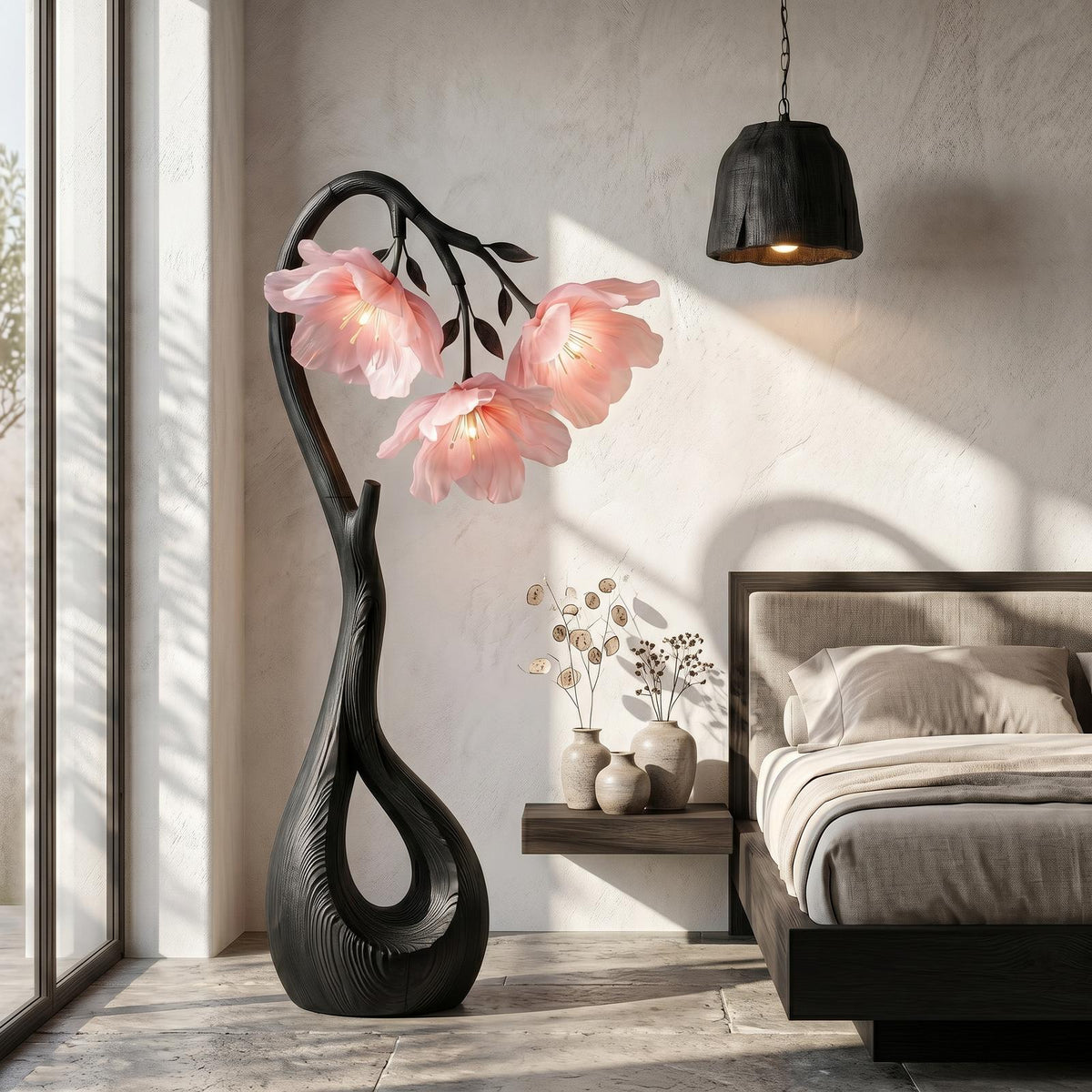 Modern Floor Lamp with Nature-Inspired Silhouette, Handcrafted Wooden Standing Light for Living Room