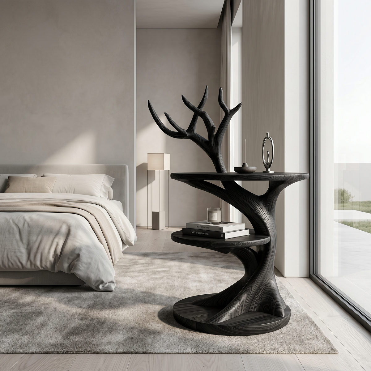 Spry Interior Organic Bedside Table, Sculptural Tree Branch Solid Wood Nightstand & Accent Side Table for Bedroom, SINLSABT269