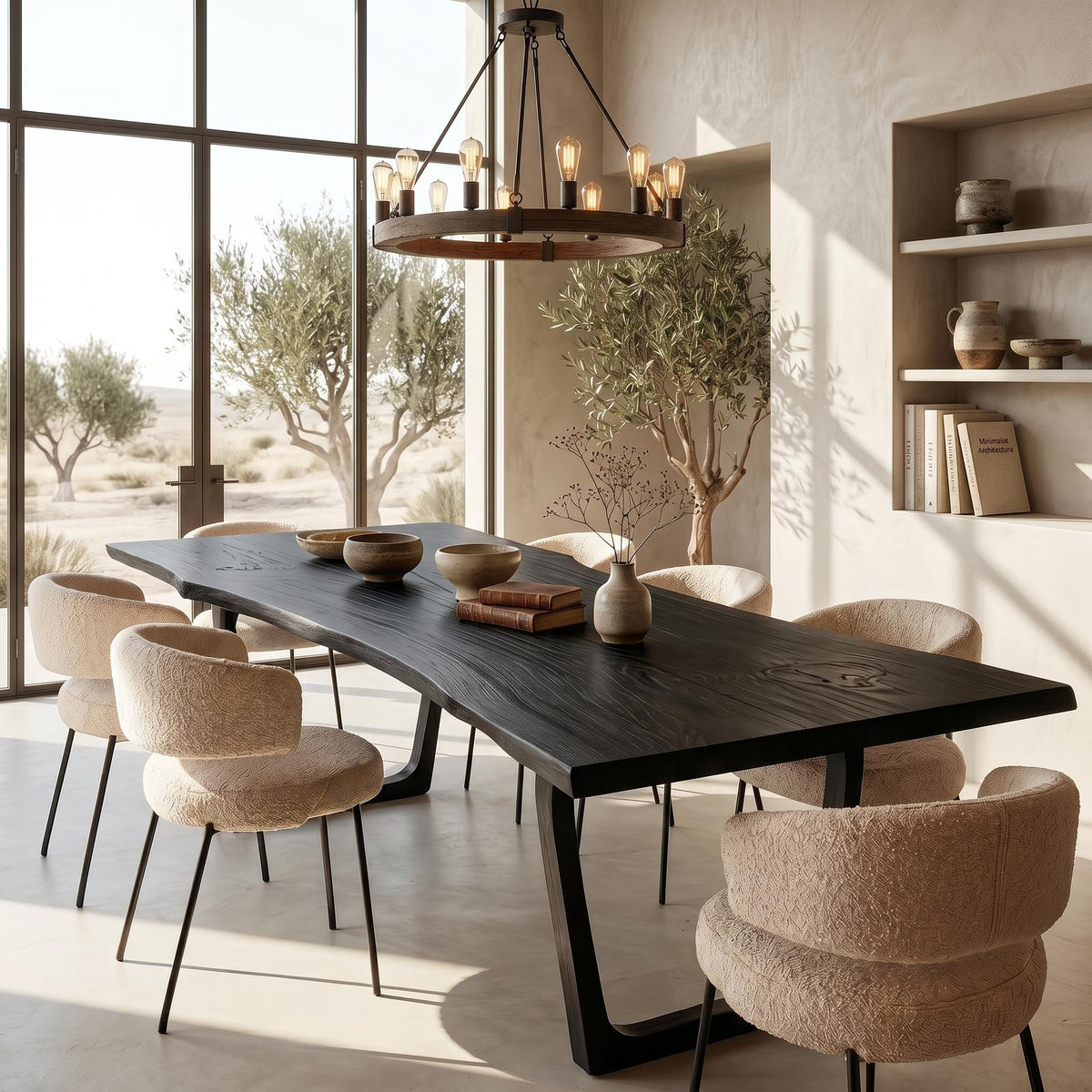 Spry Interior Organic Live Edge Dining Table with U-Shaped Wood Legs, Rustic Hardwood Kitchen Dinner Table for Dining Room, SINLSADT187