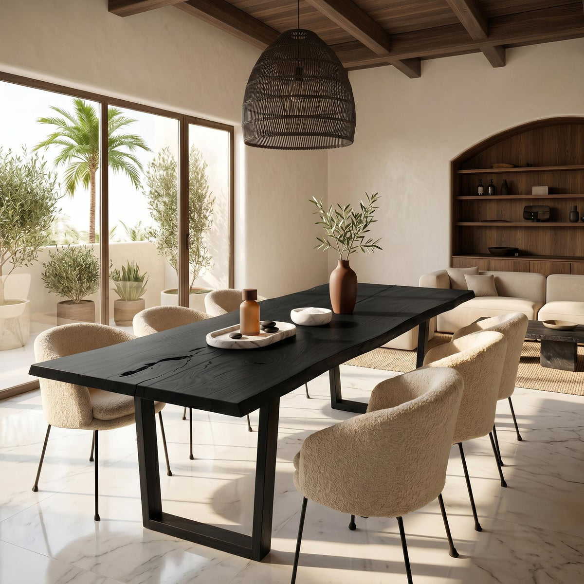 Spry Interior Modern Walnut Dining Table with Minimalist U-Shape Base, Luxury Solid Wood Kitchen Table for Dining Room, SINLSADT188