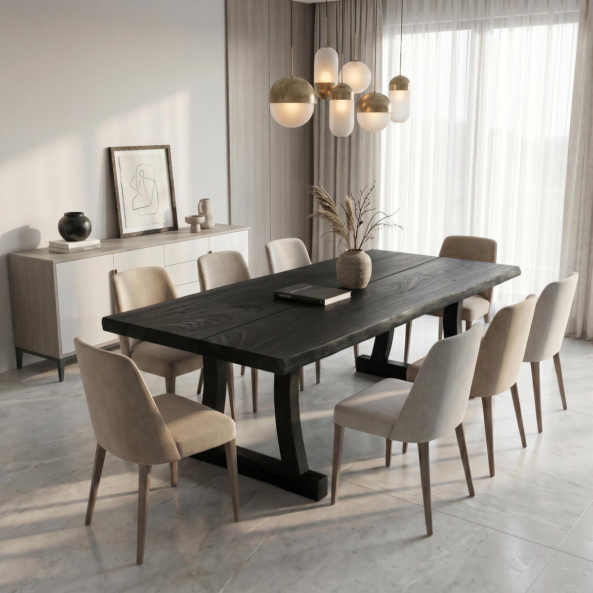 Spry Interior Contemporary Solid Wood Dining Table with Rounded Edge, Modern Kitchen Room Dinner Table, SINLSADT190