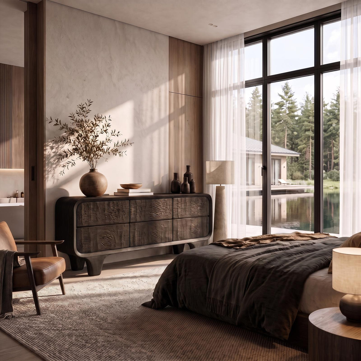 Contemporary Solid Wood Dresser With Smooth Curved Corners For Bedroom SINLKIDR001