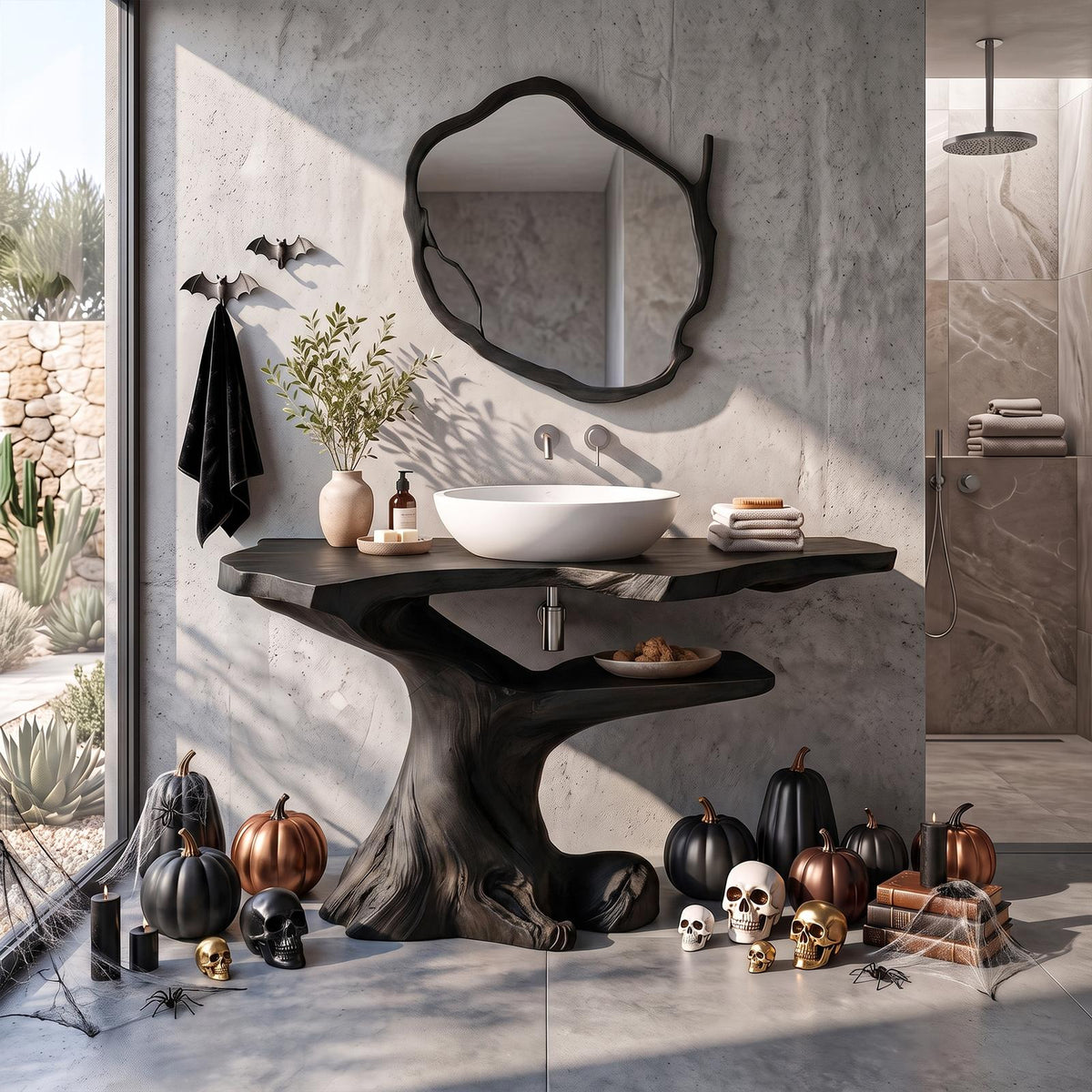 Modern Halloween Bathroom Vanity With Asymmetrical Base For Bathroom