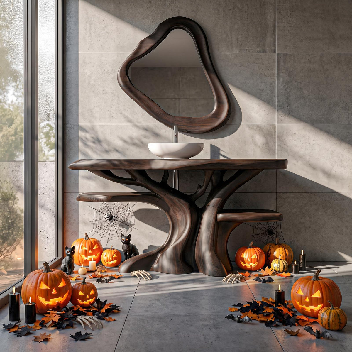 Natural Halloween Freestanding Bathroom Vanity With Bottom Storage For Bathroom