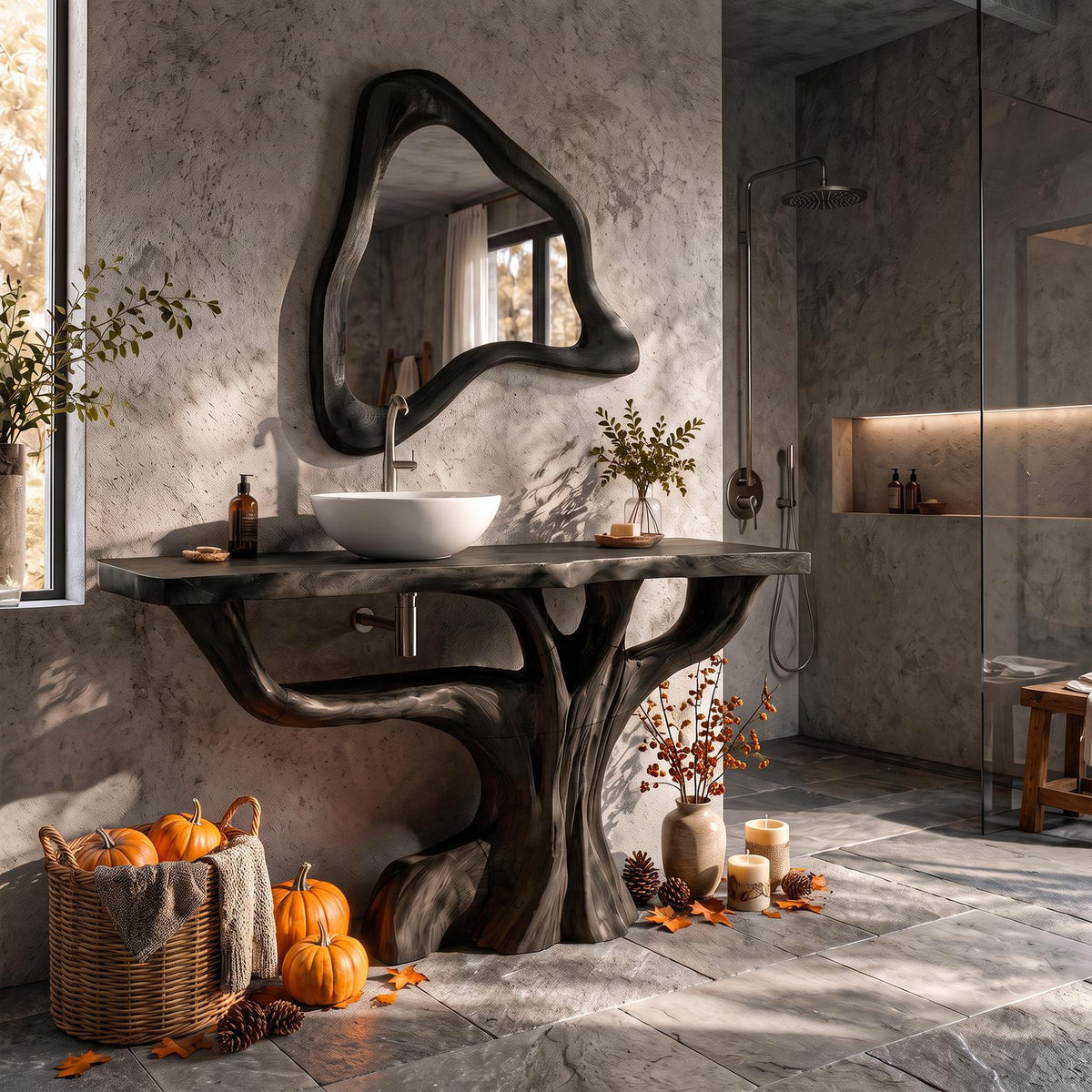 Contemporary Halloween Single Bathroom Vanity With Branch Inspired Base For Bathroom