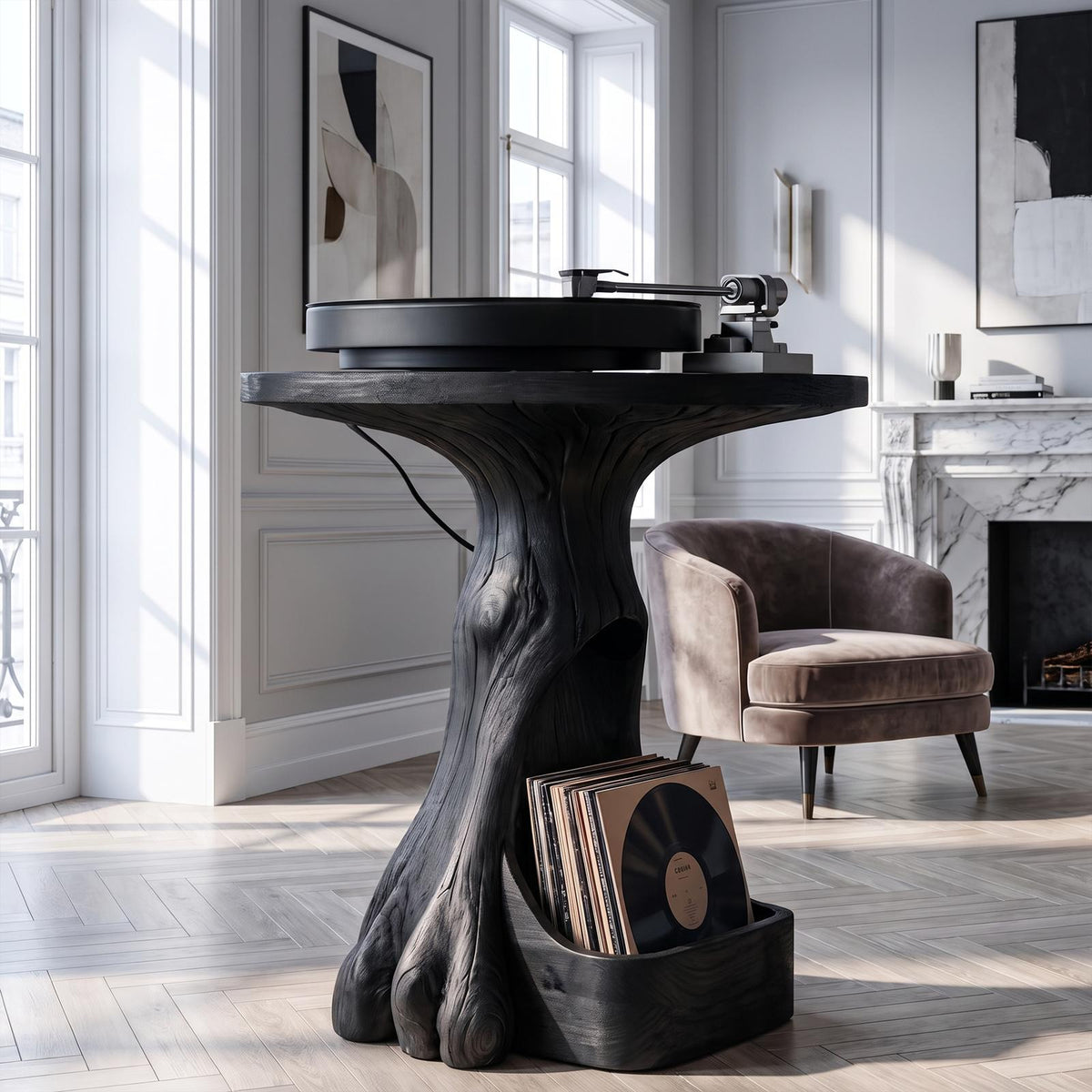 Modern Sculptural Tree Record Player Stand Vinyl Living Room