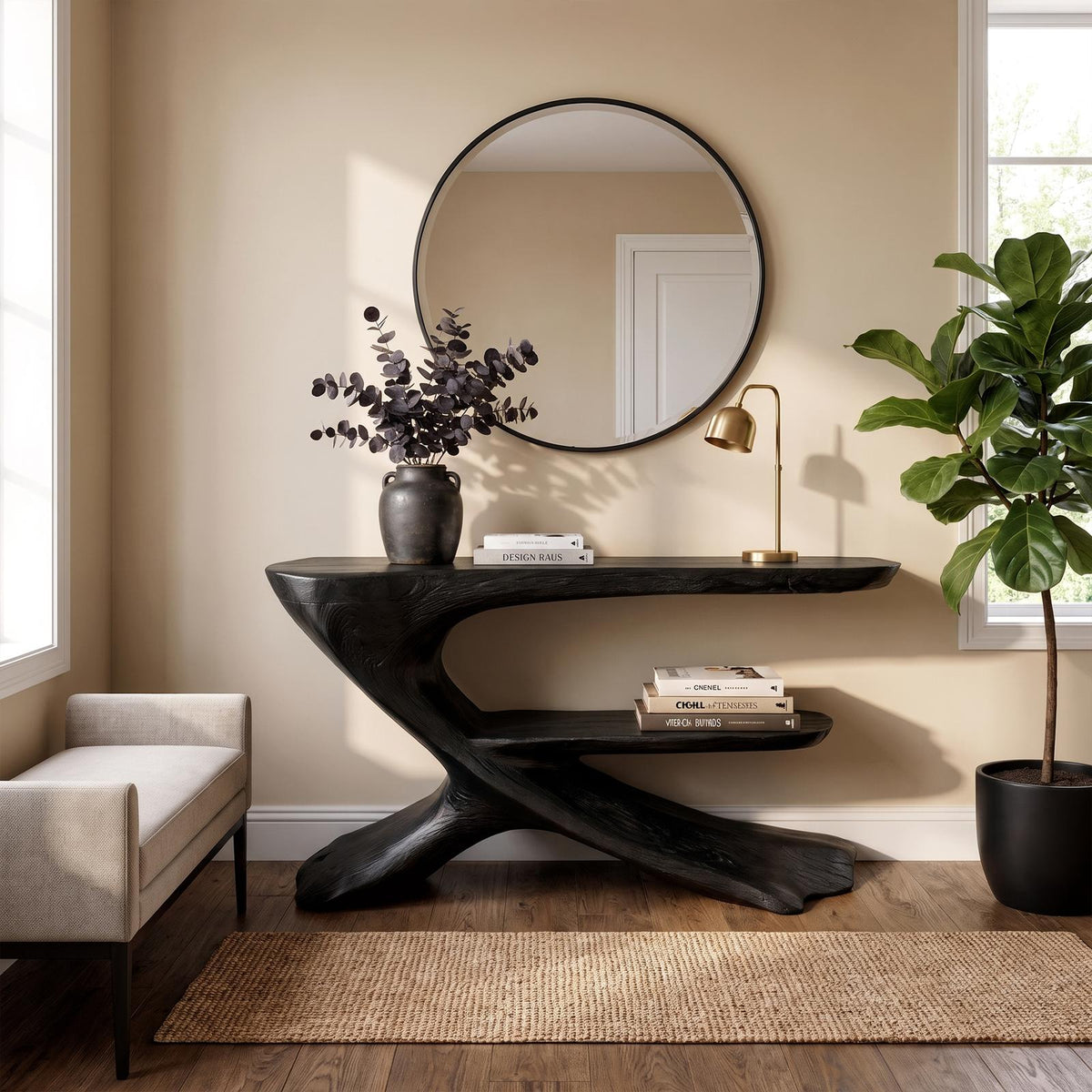 Organic Console Table, Natural Solid Wood Entryway Sofa Table for Living Room & Foyer