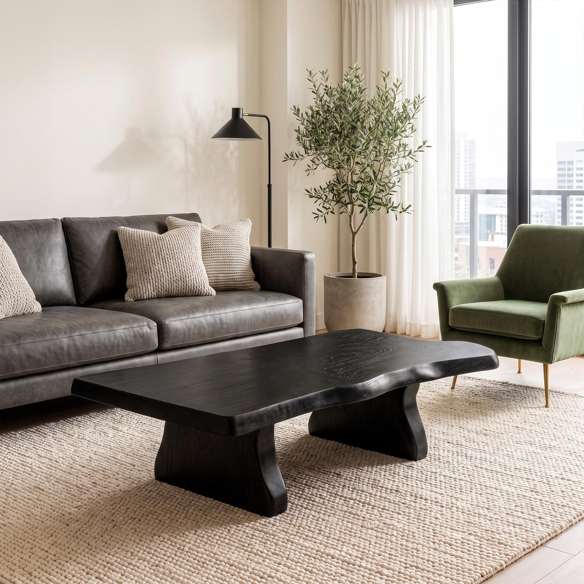 Spry Interior Sculptural Curved Coffee Table, Solid Wood Minimal Flow Center Table, Modern Living Room Accent Furniture, SINLKICF342