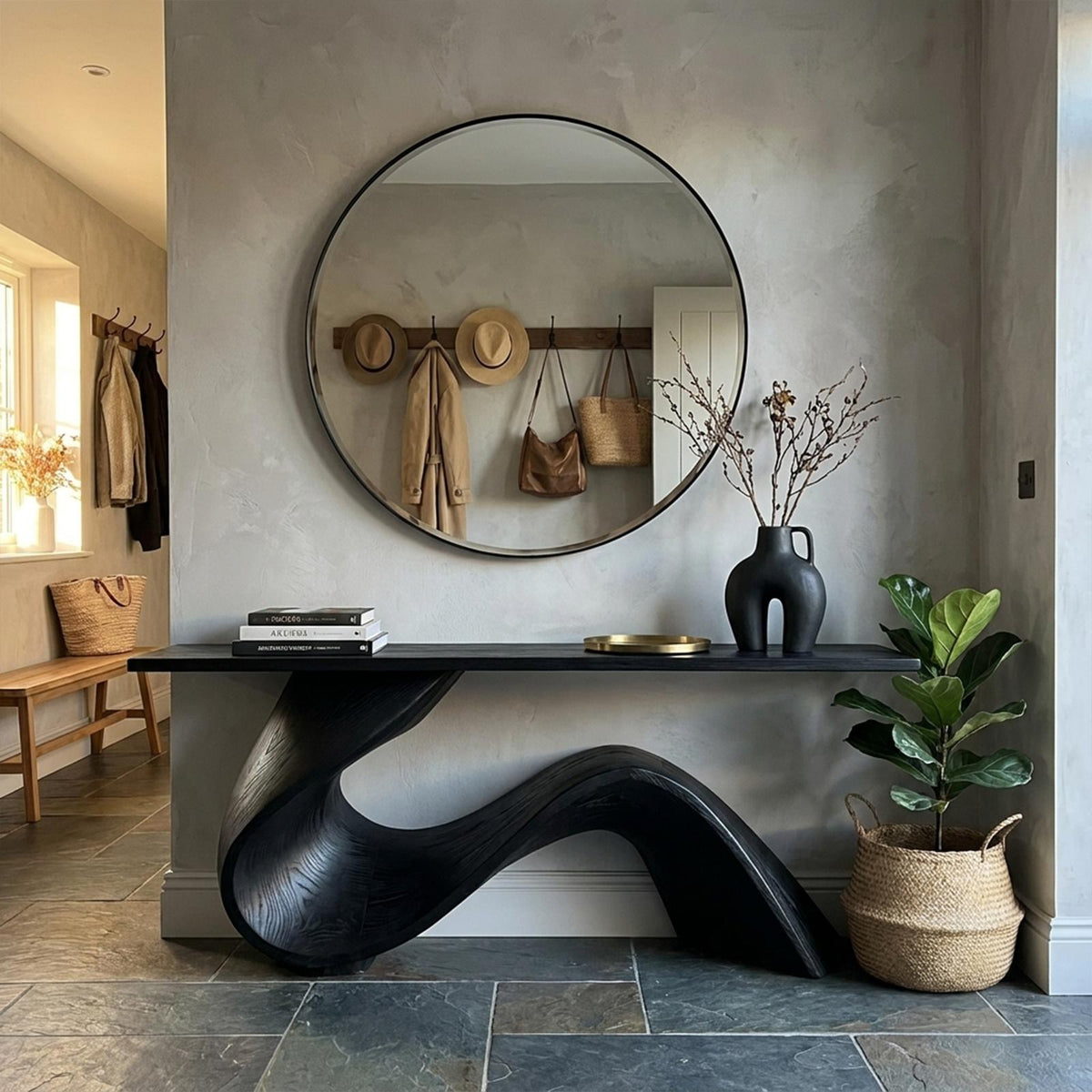 Elegant Flowing Wood Console Table Entryway Hallway Living Room