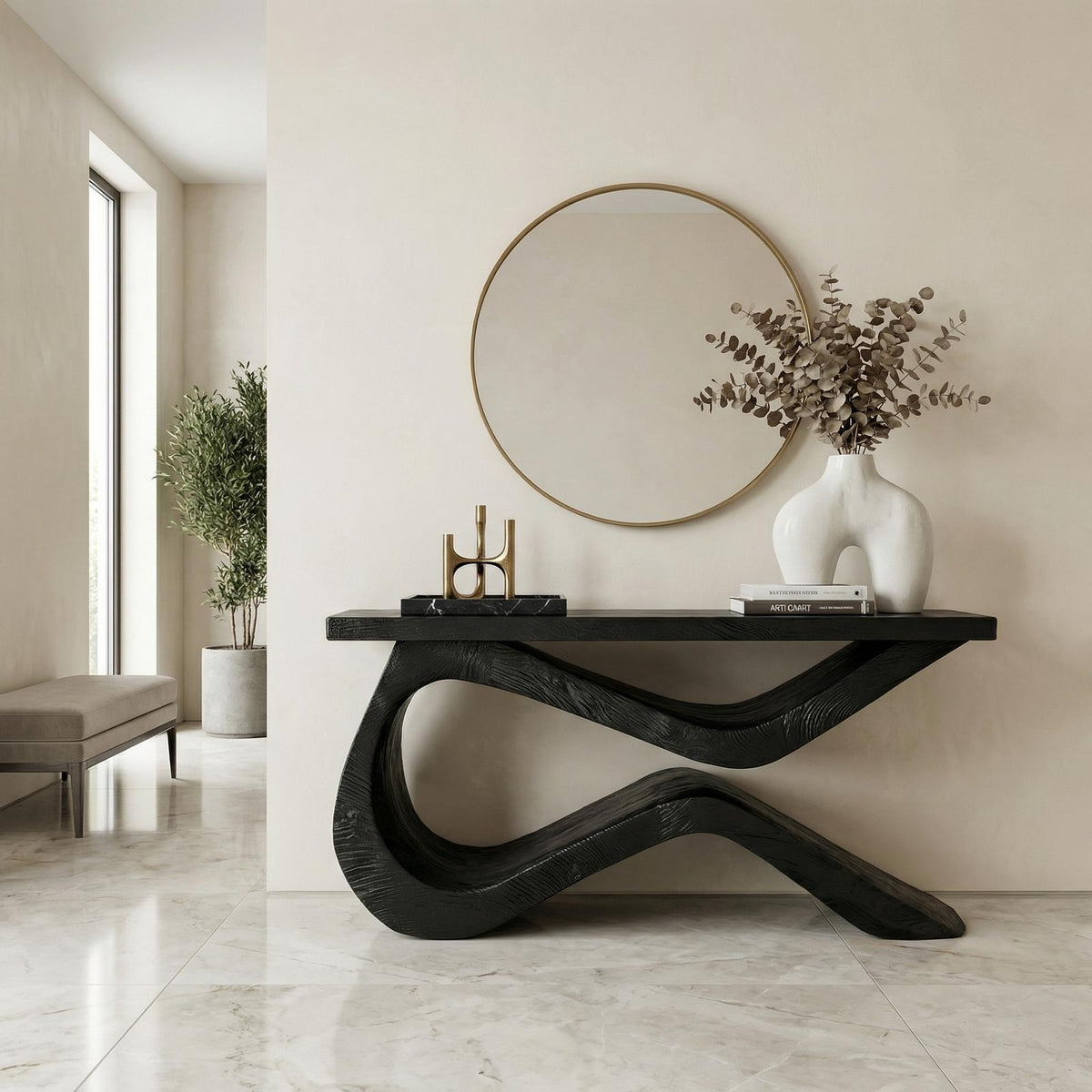 Spry Interior Infinity Loop Console Table, Solid Wood Sculptural Flowing Design, Modern Entryway & Living Room Accent, SINLKICS556