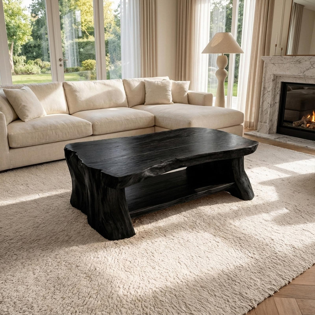 Reclaimed Slab Wood Coffee Table, Rustic Live Edge Solid Wood Center Table for Eco-Friendly Living Room Decor