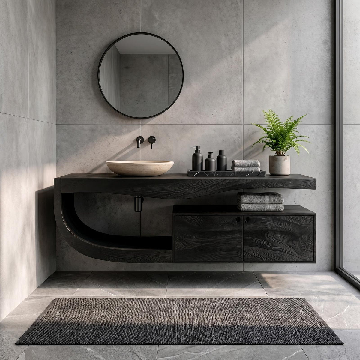 Spry Interior Wall Mounted Wooden Bathroom Vanity, Floating Solid Wood Storage Cabinet & Sink Base for Modern Powder Room Decor, SINLKIBRV300