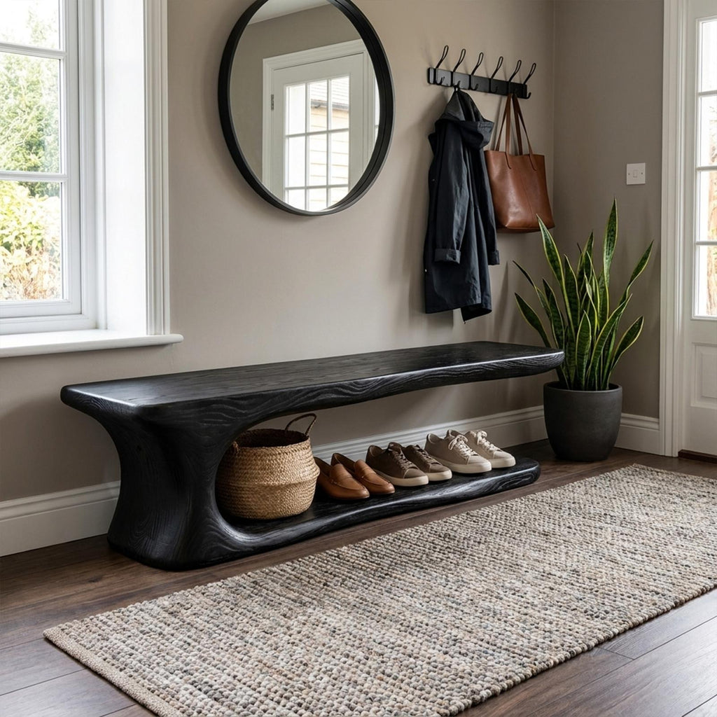 Rustic Natural Edge Wooden Shoe Bench Entry Hall