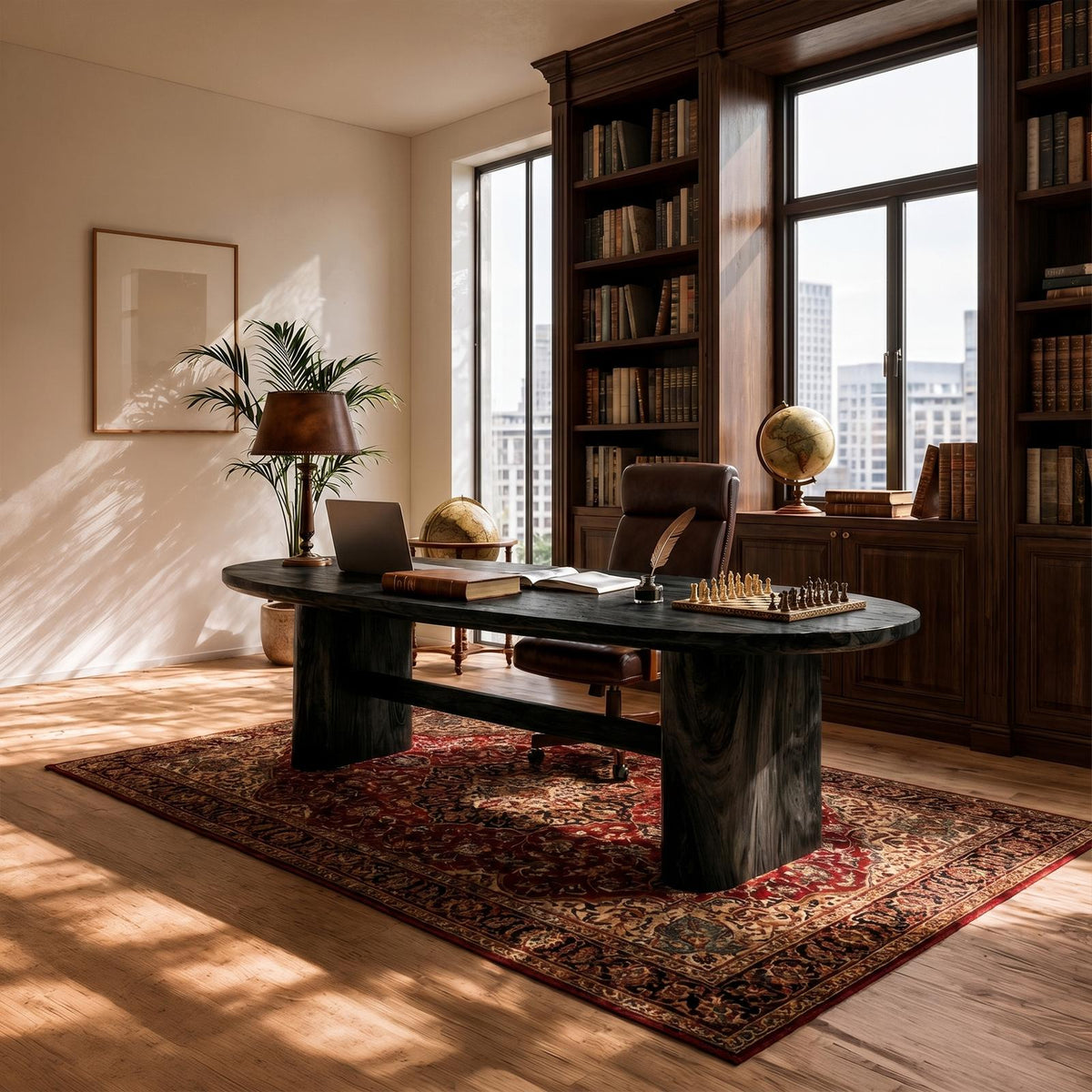 Modern Organic Wooden Desk, Natural Solid Wood Writing Desk with Sculptural Legs for Home Office