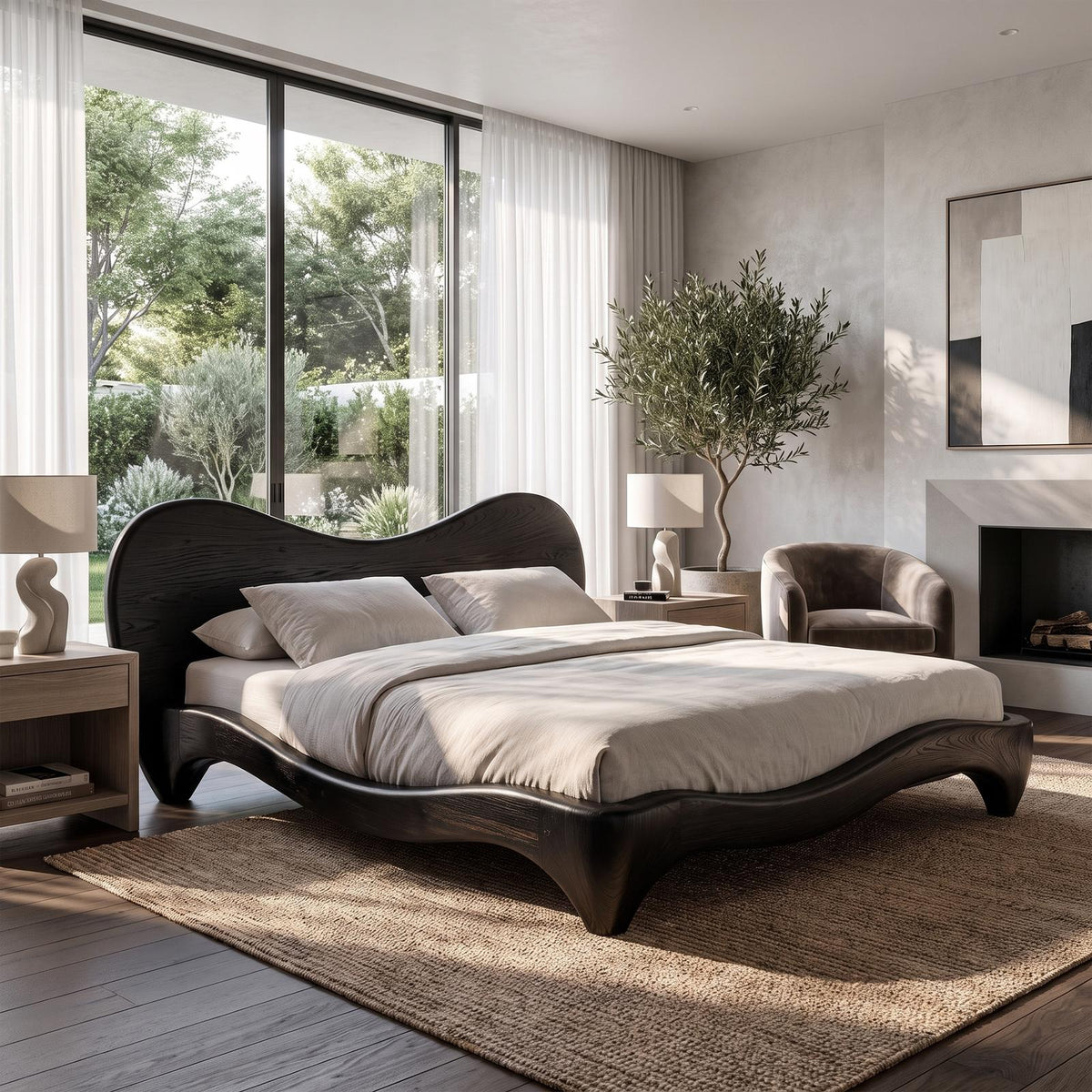Organic Bed Frame With Sculptural Curved Design For Bedroom SINLKIWB135
