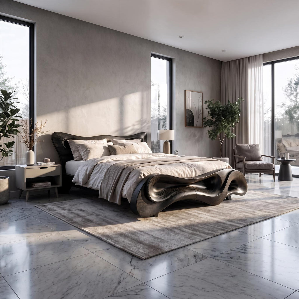 Modern Bed Frame With Wave Inspired Silhouette For Bedroom SINLKIWB136