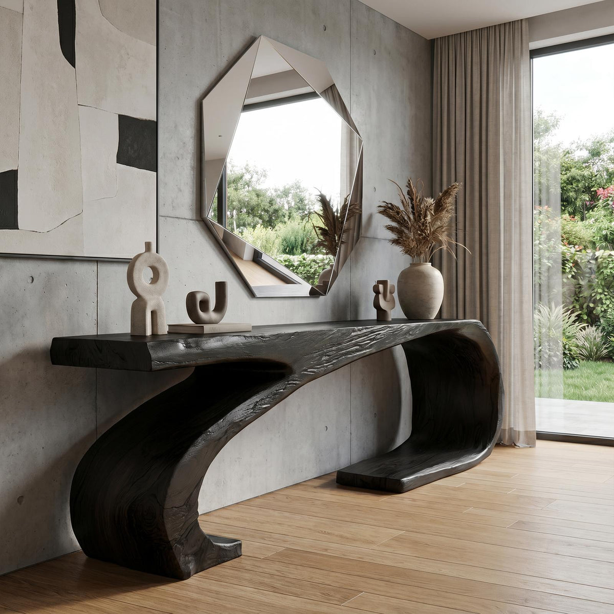 Modern Sculptural Console Table Organic Curved Base Design For Living Room Entryway SINLKICS674