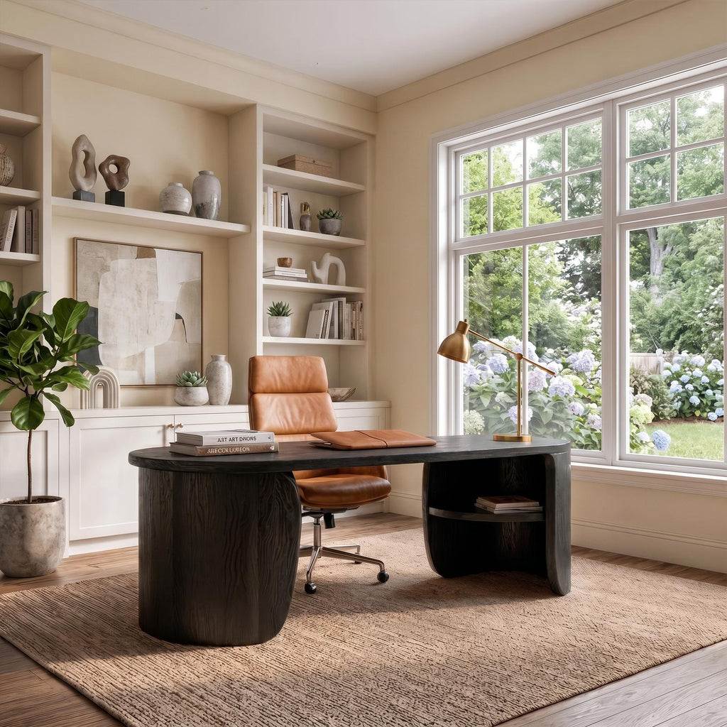 Minimalist Solid Wood Desk, Clean Lines Writing Desk with Built-In Storage Drawers for Home Office