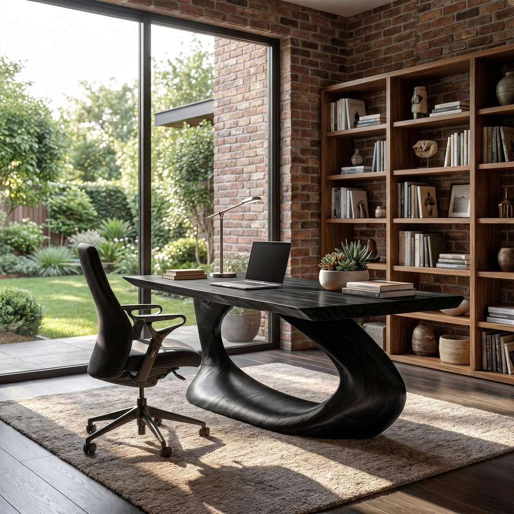 Rustic Desk With Sculptural Curved Base For Home Office