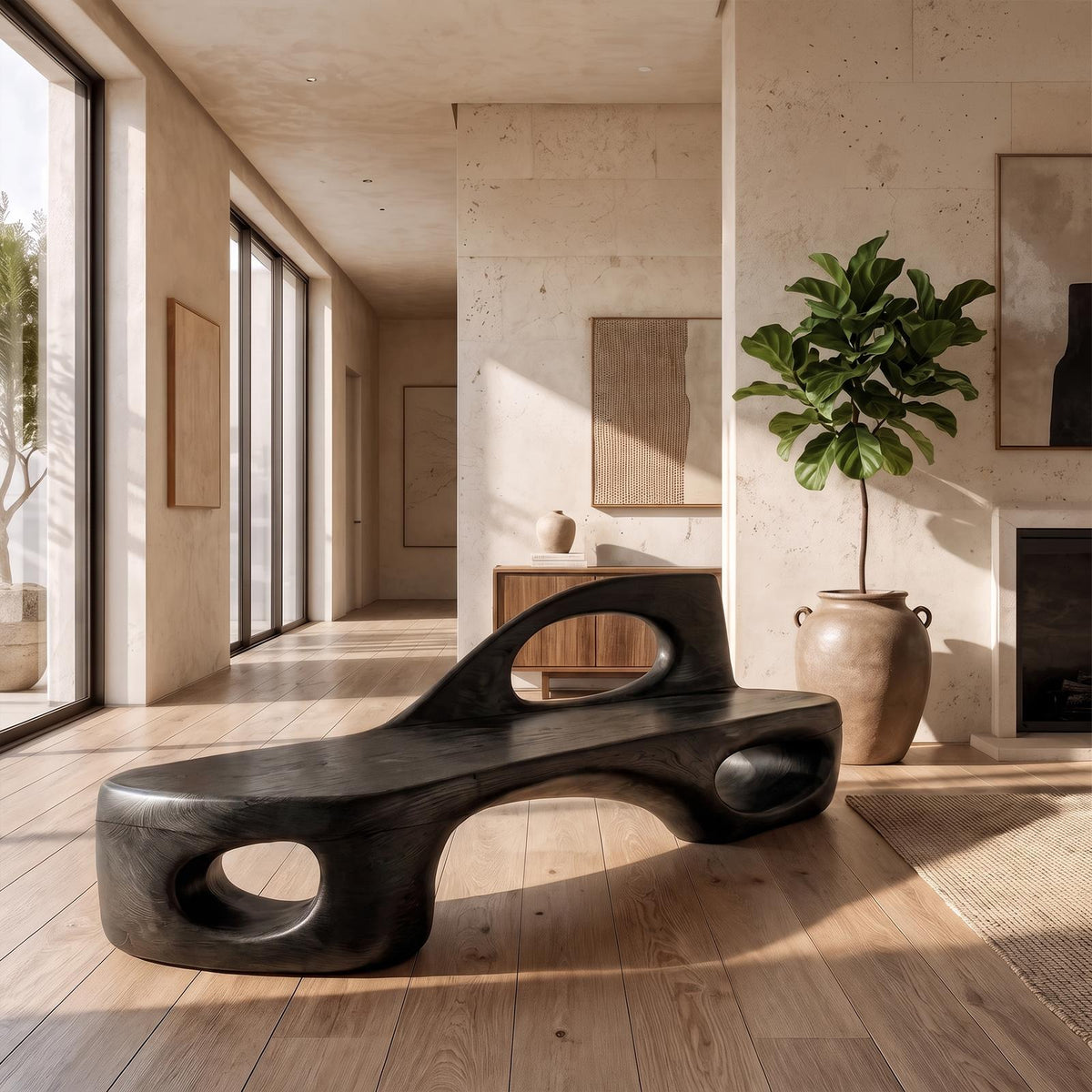 Minimalist Bench Handcrafted Organic Design For Entryway Hall SINLKIBEN140