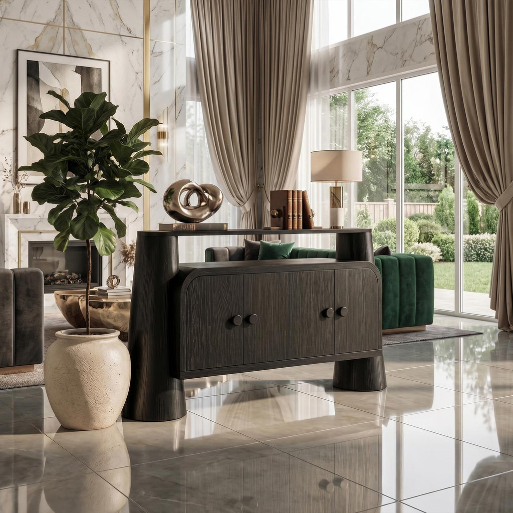 Minimalist Modern Storage Cabinet, Solid Wood Sideboard Credenza with Shelves for Living Room, Bedroom