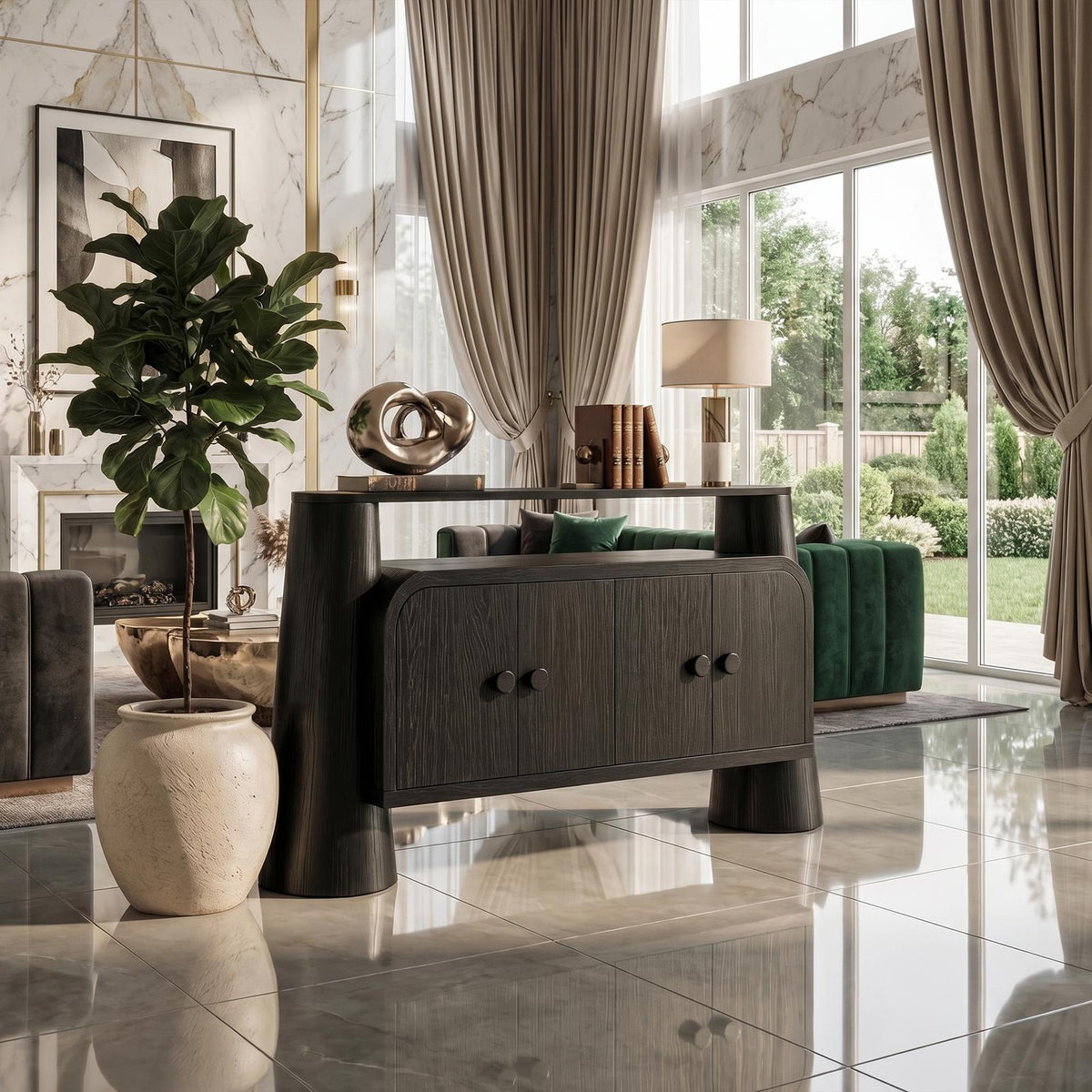 Minimalist Modern Storage Cabinet, Solid Wood Sideboard Credenza with Shelves for Living Room, Bedroom