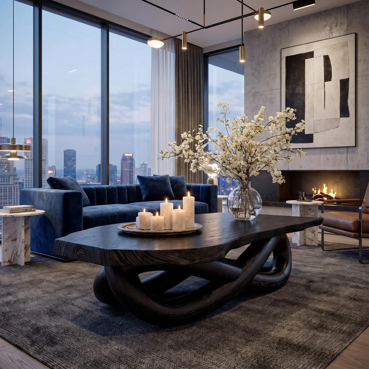 Modern Coffee Table With Twisted Sculptural Base For Living Room