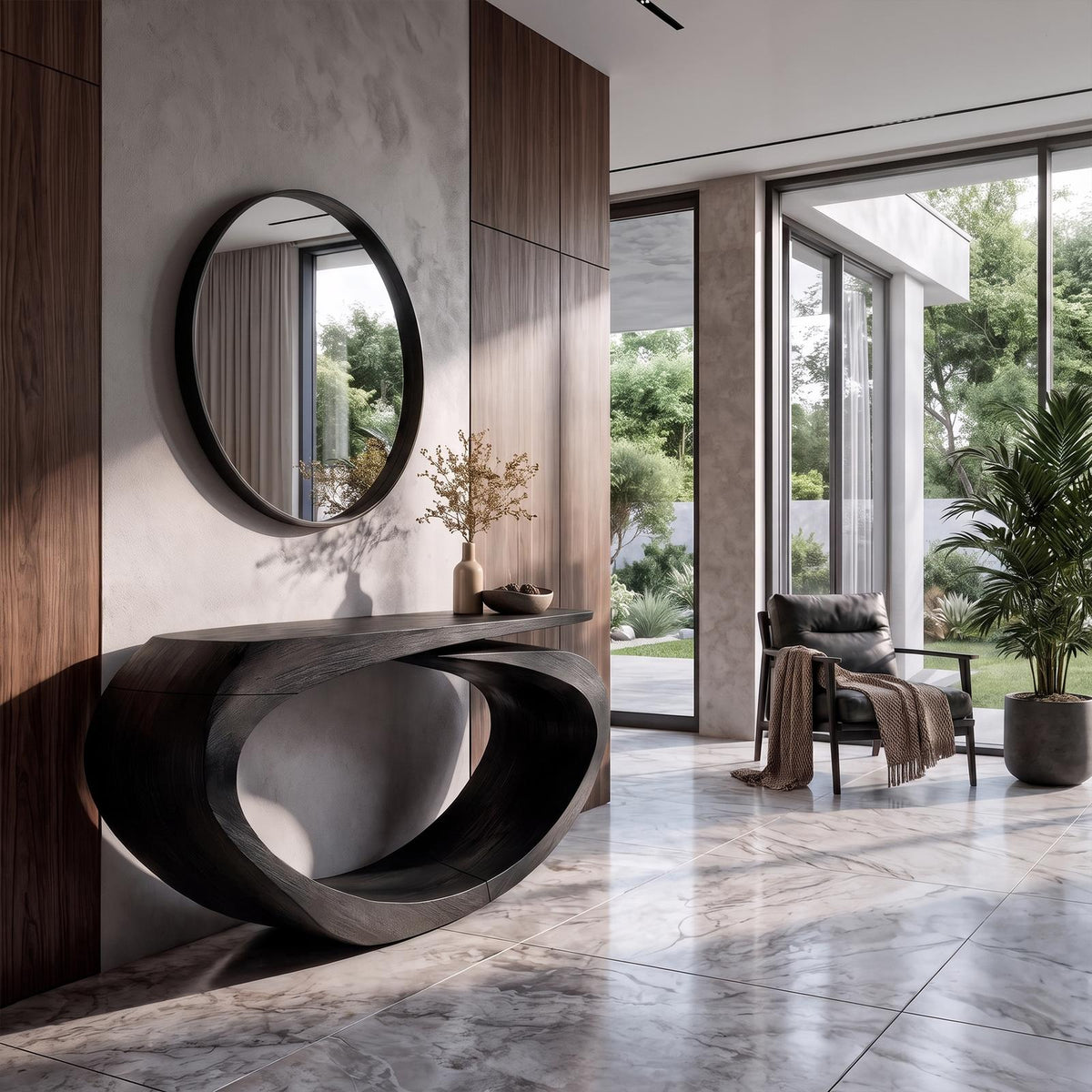 Sculptural Console Table Asymmetrical Hollow Base Design For Entryway SINLKICS684