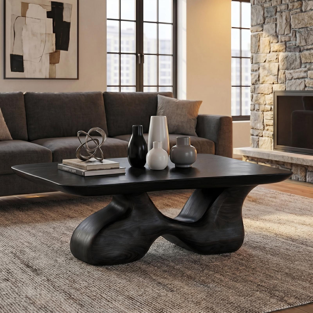 Mid Century Wooden Coffee Table, Retro Solid Wood Center Accent Table for Living Room Lounge