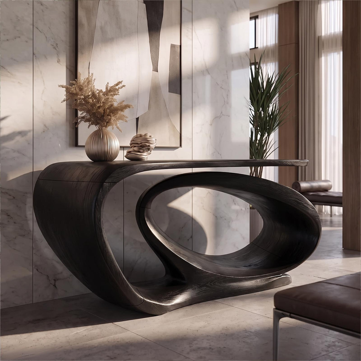 Console Table Sculptural Open Loop Base For Entryway Foyer Hallway SINLKICS687