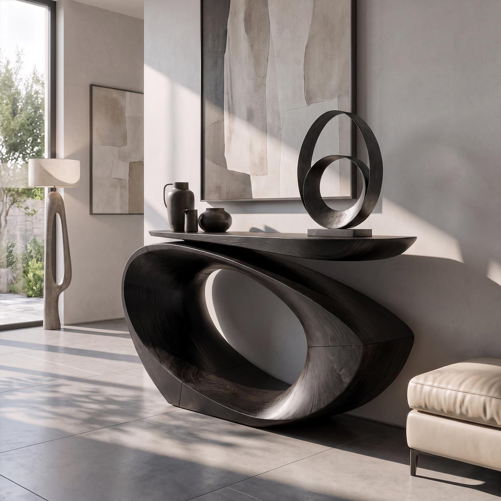 Sculptural Console Table Asymmetrical Hollow Oval Base Design For Foyer SINLKICS688