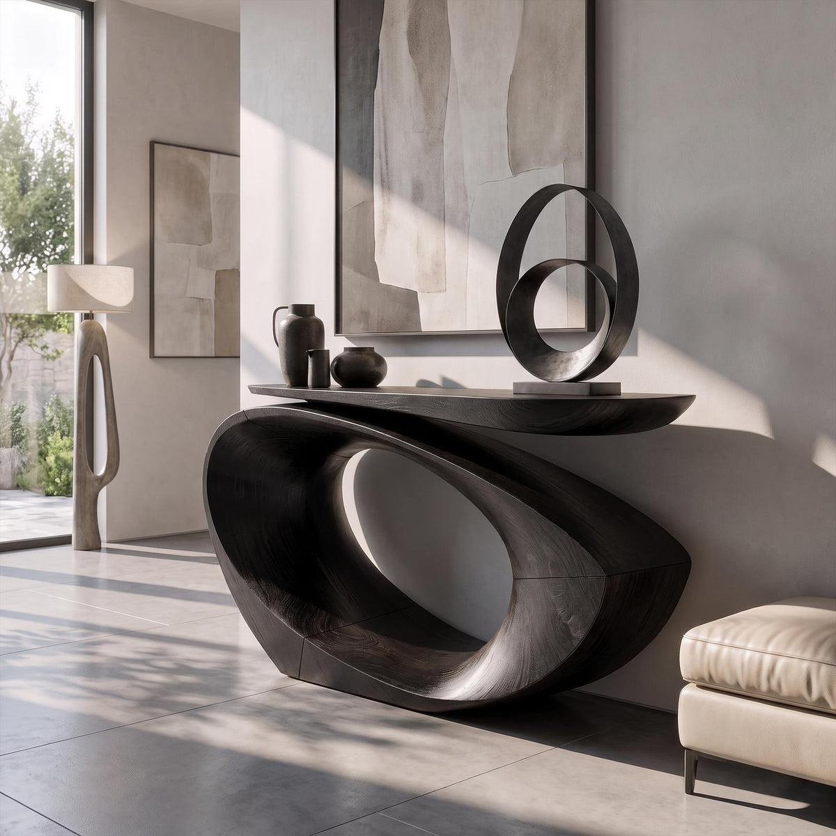 Sculptural Console Table Asymmetrical Hollow Oval Base Design For Foyer SINLKICS688