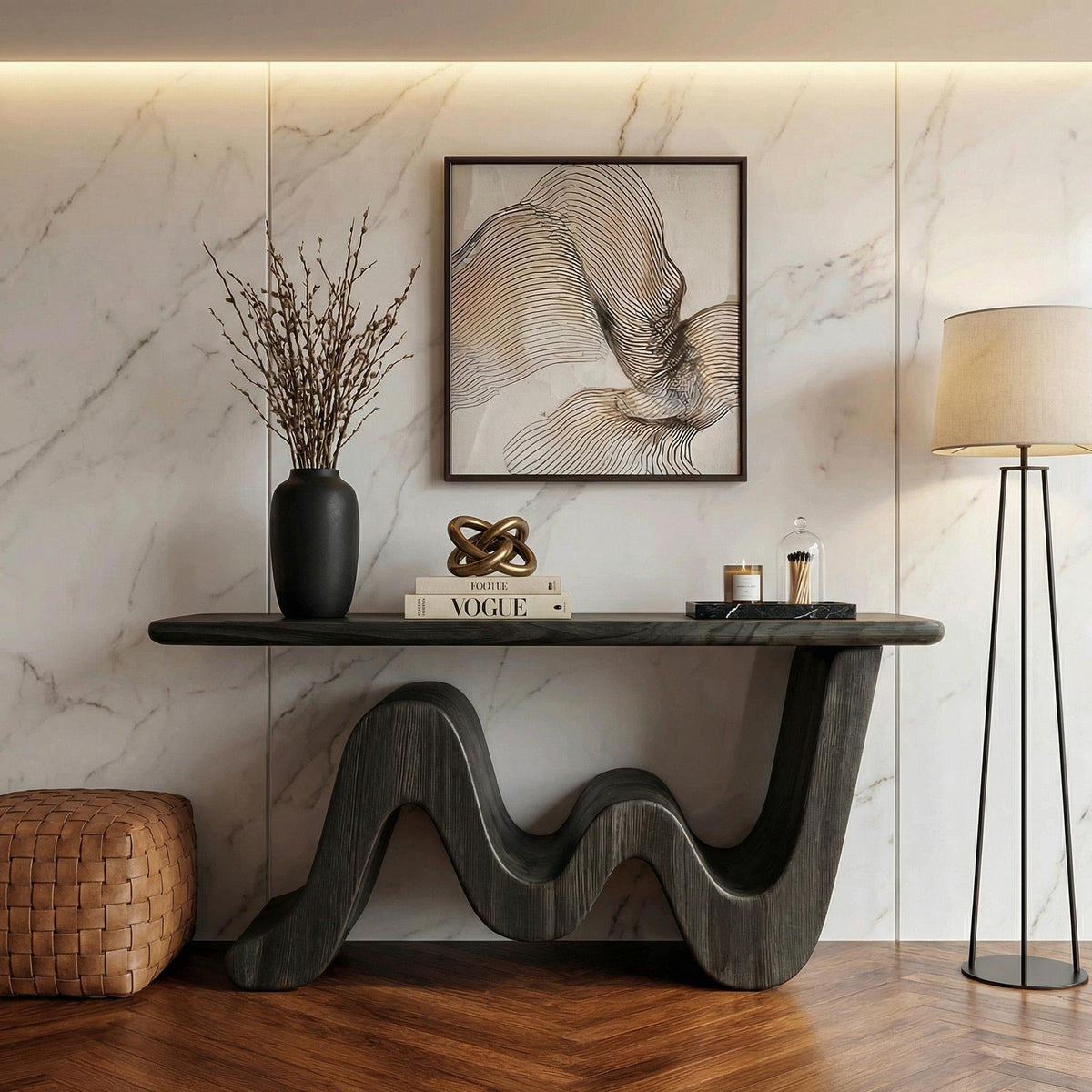 Wave Console Table Solid Wood Soft Curved Shape Living Room And Entryway