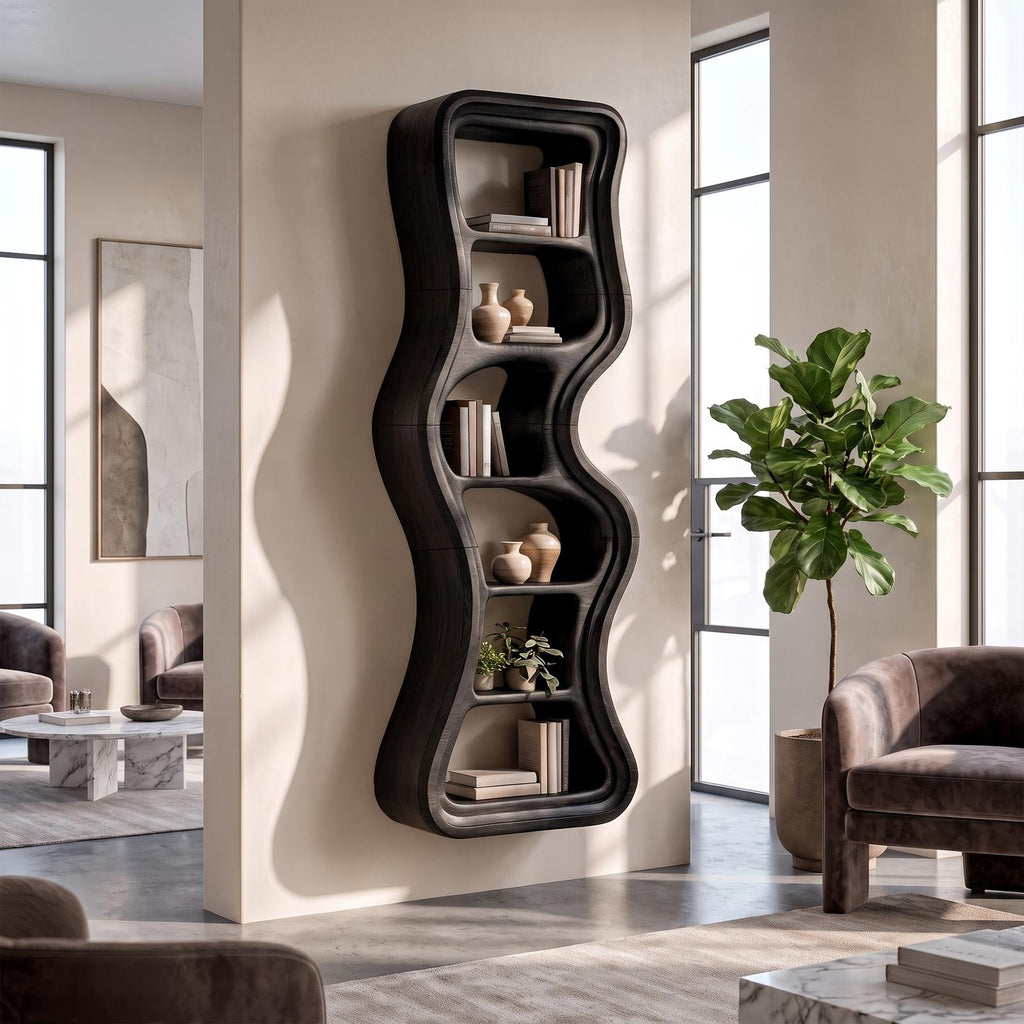 Modern Bookshelf Handcrafted Sculptural Design For Living Room