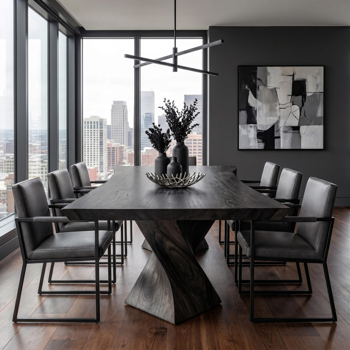 Spry Interior Sculptural X Base Dining Table, Handcrafted Solid Wood Kitchen & Dining Room Table, Architectural Design, SINLKIDT166