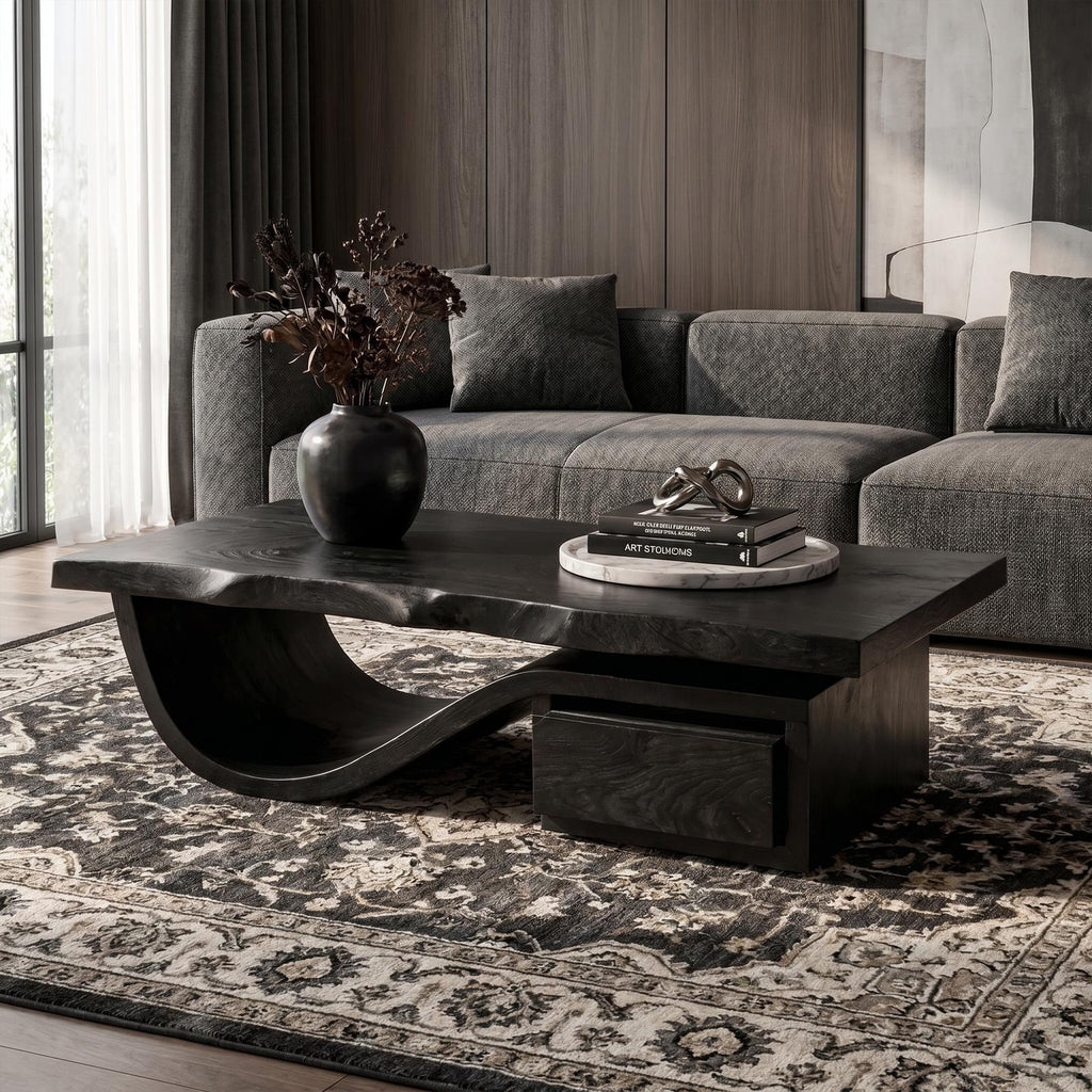 Spry Interior Modern Organic Coffee Table with Storage, Solid Wood Center Table & Living Room Accent Furniture, SINLKICF362