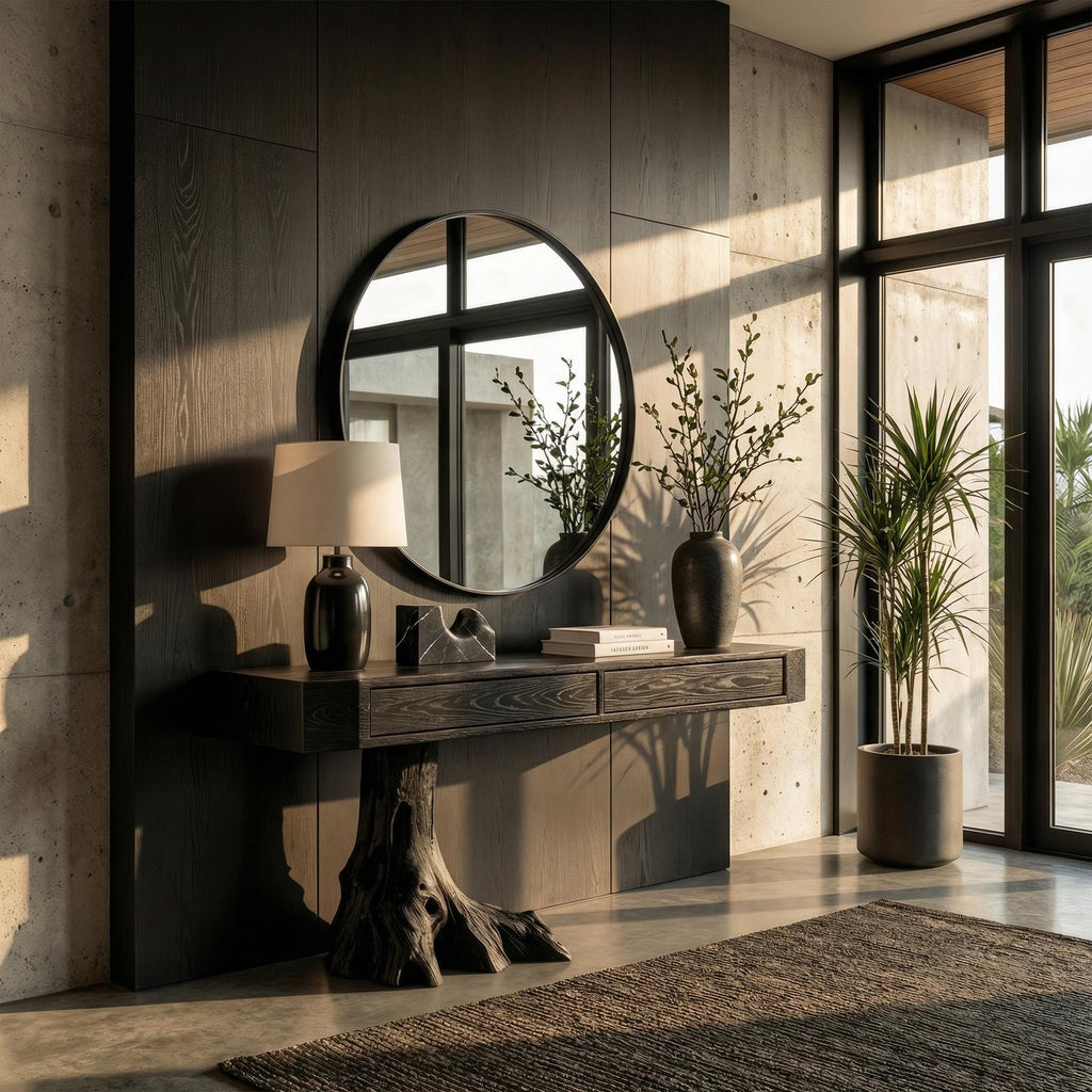 Rustic Tree Root Console Table, Solid Wood Natural Slab Entryway Sofa Table for Foyer & Hallway